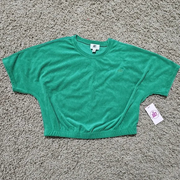 NWT Juicy Couture Top Terrycloth Crewneck Green Cropped Large - Picture 5 of 9